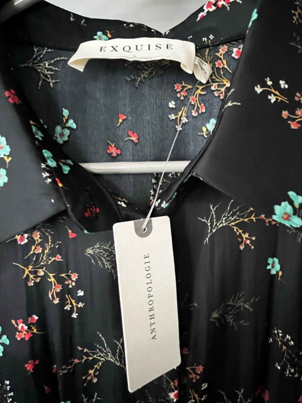 NWT Anthropologie Exquise The Tobie Long Sleeve Satin Mini Shirt Dress L - Picture 5 of 9
